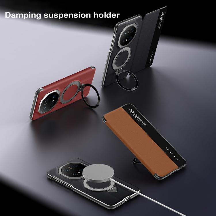 For Huawei Mate 70 RS Ultimate SULADA Smart View Window MagSafe Magnetic Holder Leather Phone Case(Brown) - free shipping - PMC TechLife - Order now!