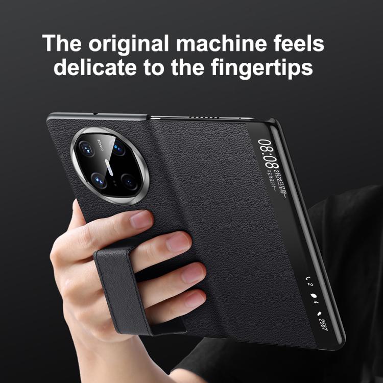 For Huawei Mate X6 SULADA Smart Series Wristband Holder Smart View Window Genuine Leather Phone Case(Black) - Huawei Cases by SULADA | Online Shopping South Africa | PMC TechLife | Buy Now Pay Later Mobicred