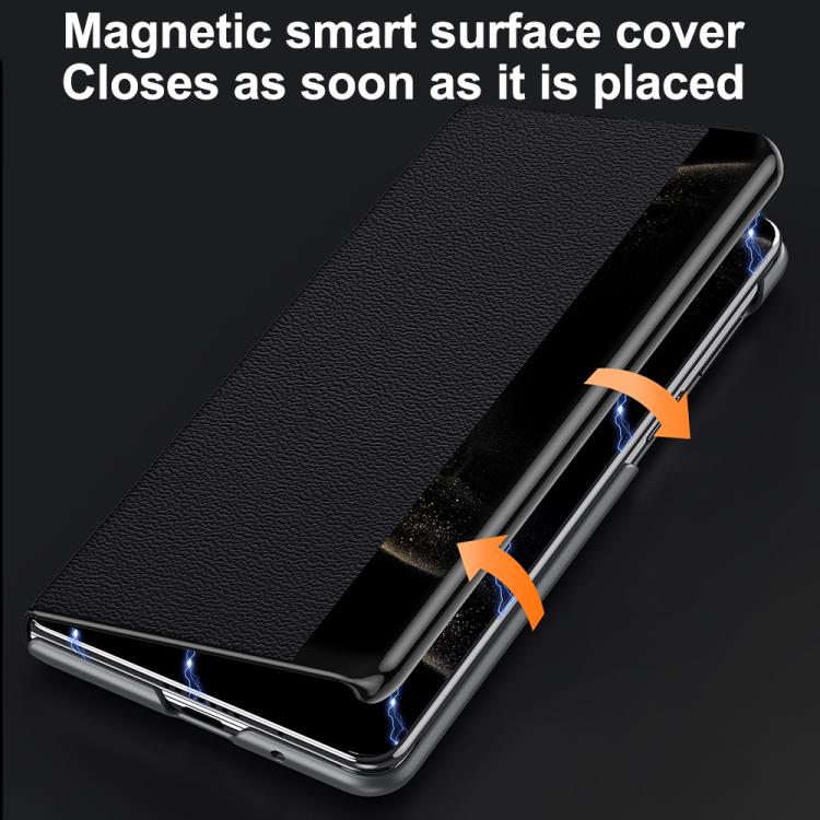 For Huawei Mate X6 SULADA Smart Series Wristband Holder Smart View Window Genuine Leather Phone Case(Black) - Huawei Cases by SULADA | Online Shopping South Africa | PMC TechLife | Buy Now Pay Later Mobicred