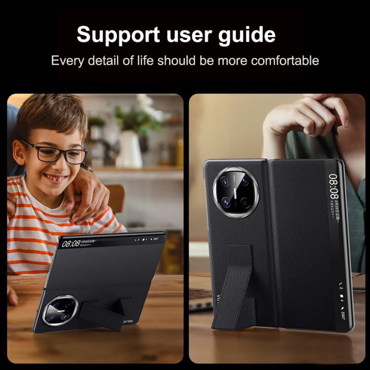 For Huawei Mate X6 SULADA Smart Series Wristband Holder Smart View Window Genuine Leather Phone Case(Red) - free shipping - PMC TechLife - Order now!