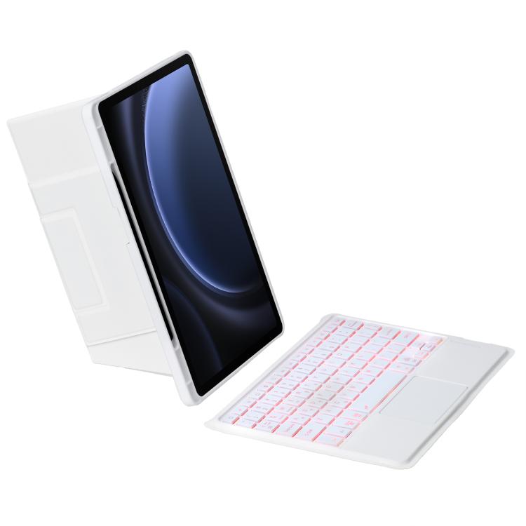 For Samsung Galaxy Tab S10 FE / S9 FE / S9 Holder Floating Detachable Backlight Keyboard Tablet Leather Case with Touchpad(White) - Samsung Keyboard by PMC Jewellery | Online Shopping South Africa | PMC Jewellery | Buy Now Pay Later Mobicred