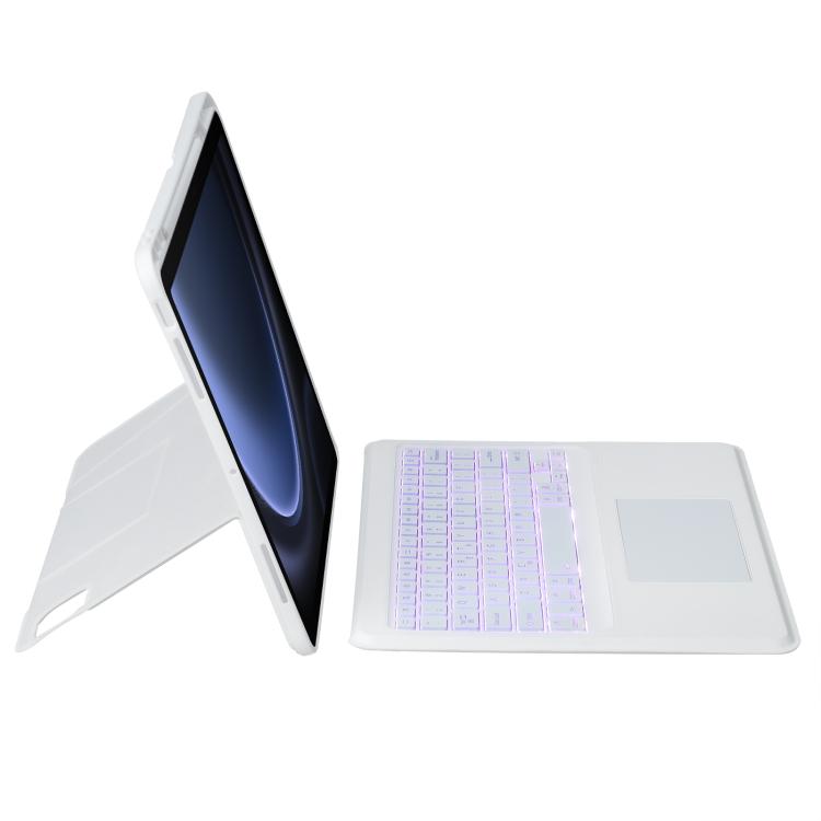 For Samsung Galaxy Tab S10 FE / S9 FE / S9 Holder Floating Detachable Backlight Keyboard Tablet Leather Case with Touchpad(White) - Samsung Keyboard by PMC Jewellery | Online Shopping South Africa | PMC Jewellery | Buy Now Pay Later Mobicred