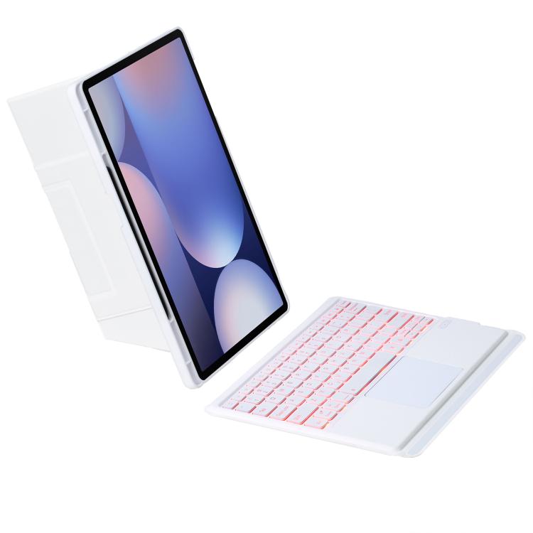 For Samsung Galaxy Tab S10+ / S9 FE+ / S9+ Holder Floating Detachable Backlight Keyboard Tablet Leather Case with Touchpad(White) - Samsung Keyboard by PMC Jewellery | Online Shopping South Africa | PMC Jewellery | Buy Now Pay Later Mobicred