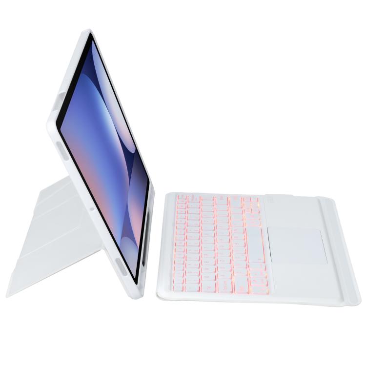 For Samsung Galaxy Tab S10+ / S9 FE+ / S9+ Holder Floating Detachable Backlight Keyboard Tablet Leather Case with Touchpad(White) - Samsung Keyboard by PMC Jewellery | Online Shopping South Africa | PMC Jewellery | Buy Now Pay Later Mobicred