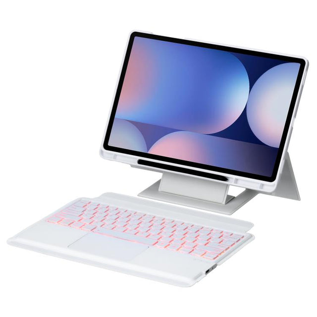 For Samsung Galaxy Tab S10+ / S9 FE+ / S9+ Holder Floating Detachable Backlight Keyboard Tablet Leather Case with Touchpad(White)