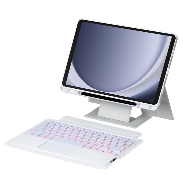 For Samsung Galaxy Tab A9+ Holder Floating Detachable Backlight Keyboard Tablet Leather Case with Touchpad(White)