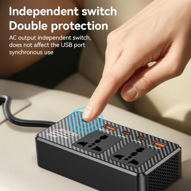 Yesido VC07 200W AC220V Multifunctional Car Inverter(Black) - free shipping - PMC TechLife - Order now!