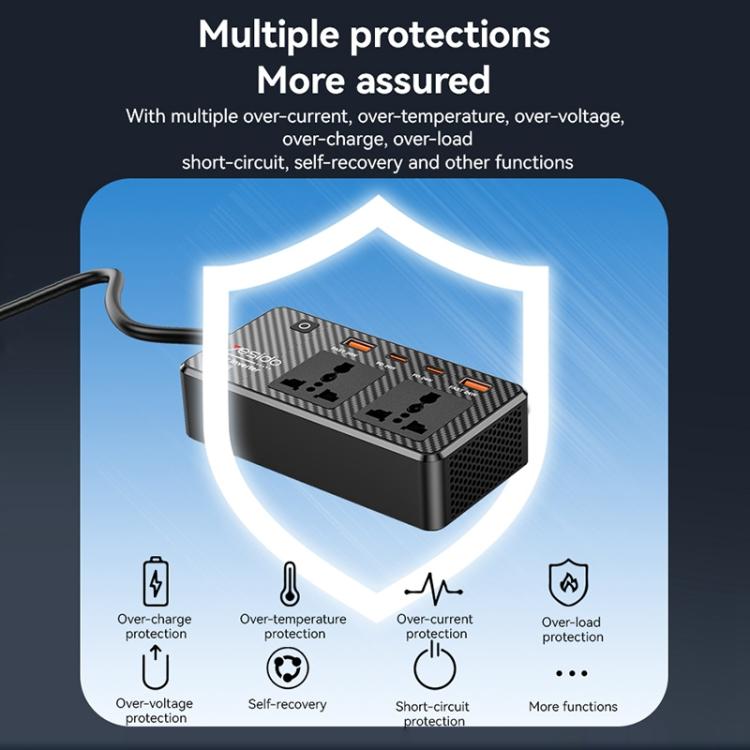Yesido VC07 200W AC220V Multifunctional Car Inverter(Black) - free shipping - PMC TechLife - Order now!