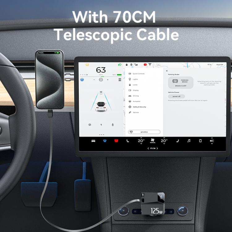 Yesido Y71 125W Type-C + 8 Pin Retractable Cable 3 in 1 Car Charger(Black) - free shipping - PMC TechLife - Order now!