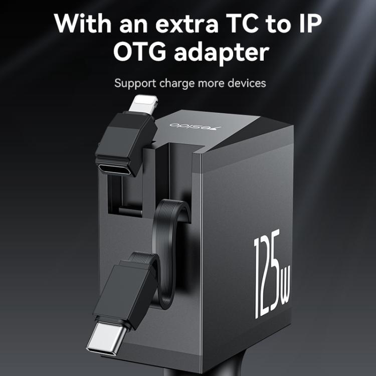 Yesido Y71 125W Type-C + 8 Pin Retractable Cable 3 in 1 Car Charger(Black) - free shipping - PMC TechLife - Order now!