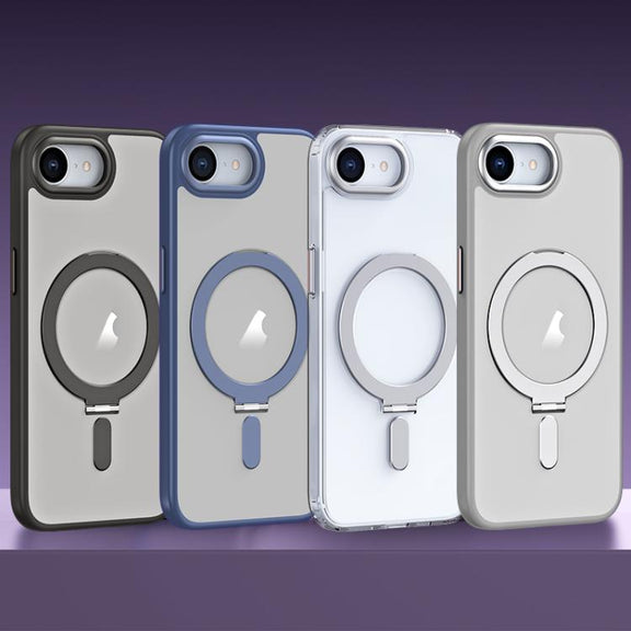 For iPhone 16e Airbag MagSafe Shockproof Frosted Phone Case with Fold Holder(Grey)