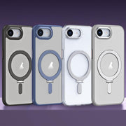 For iPhone 16e Airbag MagSafe Shockproof Frosted Phone Case with Fold Holder(Silver)