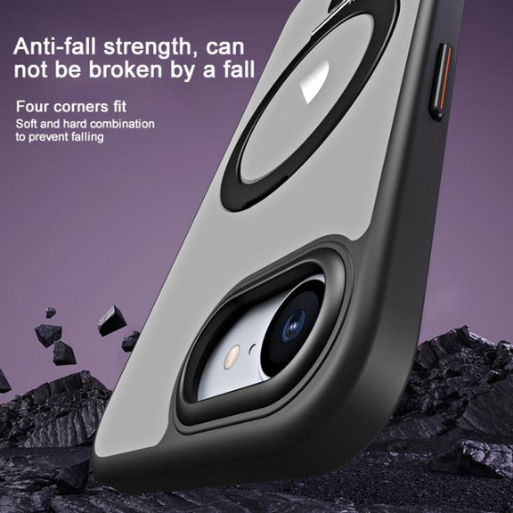 For iPhone 16e Airbag MagSafe Shockproof Frosted Phone Case with Fold Holder(Silver)