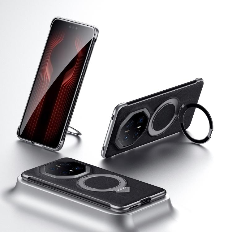 For Huawei Mate 70 RS Ultimate SULADA Top Grain Leather MagSafe Magnetic Holder Phone Case(Black) - free shipping - PMC TechLife - Order now!