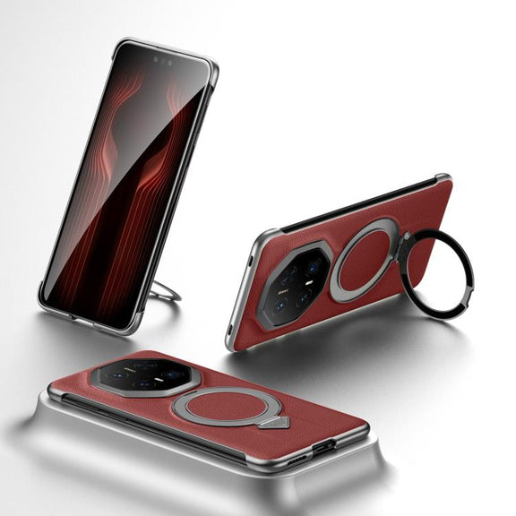 For Huawei Mate 70 RS Ultimate SULADA Top Grain Leather MagSafe Magnetic Holder Phone Case(Red)
