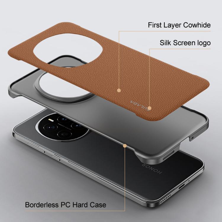 For Honor Magic7 Pro SULADA Frameless Top Layer Cowhide Leather Hybrid PC Phone Case(Blue)