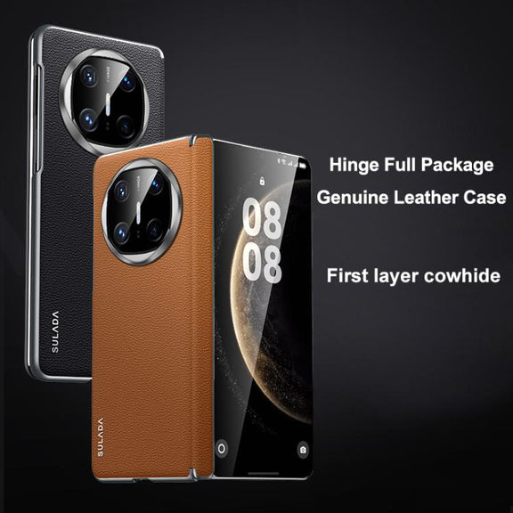 For Huawei Mate X6 SULADA Frameless Top Layer Cowhide Leather Hybrid PC Phone Case(Blue)