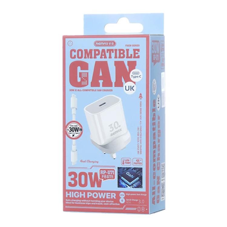 REMAX RP-U71 30W Type-C All-compatible GaN Charger with Data Cable, Plug:UK Plug(White) - USB Charger by REMAX | Online Shopping South Africa | PMC TechLife | Buy Now Pay Later Mobicred