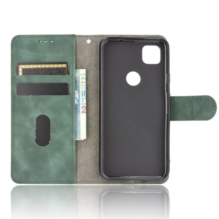 For Google Pixel 4a Solid Color Skin Feel Magnetic Buckle Horizontal Flip Calf Texture PU Leather Case with Holder & Card Slots & Wallet(Green)