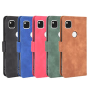 For Google Pixel 4a Solid Color Skin Feel Magnetic Buckle Horizontal Flip Calf Texture PU Leather Case with Holder & Card Slots & Wallet(Green)