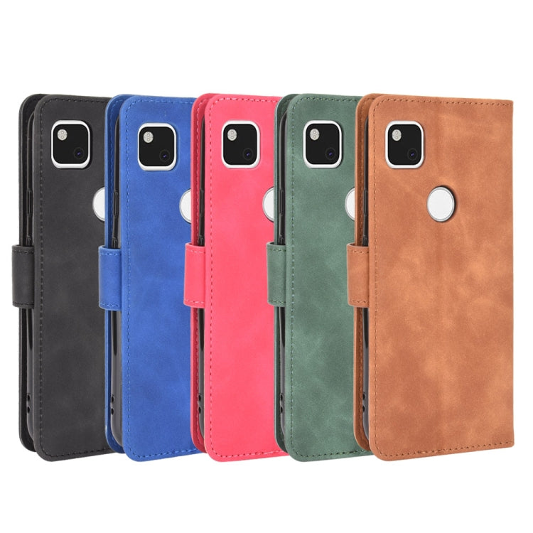 For Google Pixel 4a Solid Color Skin Feel Magnetic Buckle Horizontal Flip Calf Texture PU Leather Case with Holder & Card Slots & Wallet(Green)