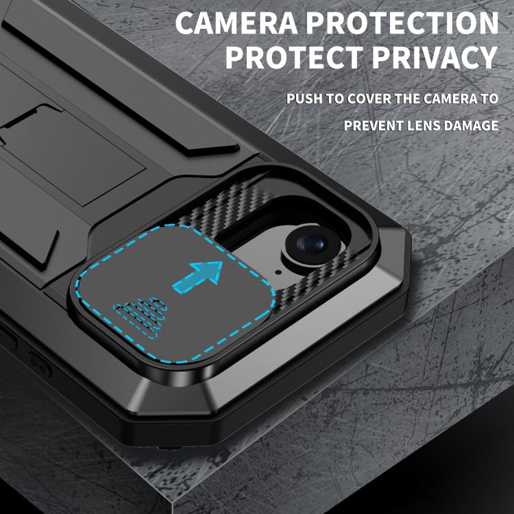 For iPhone 16e Sliding Camera IP68 Water-resistant Holder Phone Case(Black)