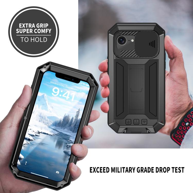 For iPhone 16e Sliding Camera IP68 Water-resistant Holder Phone Case(Black)