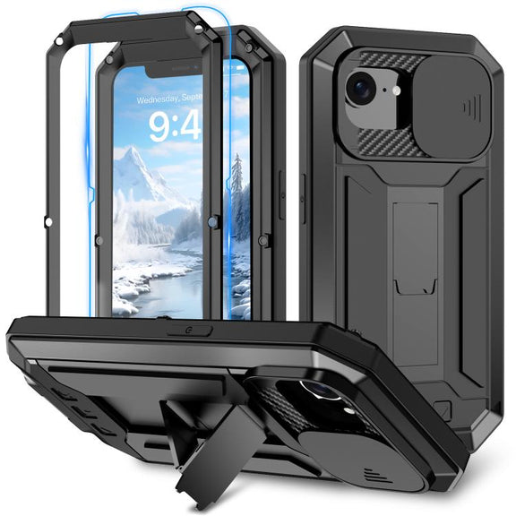 For iPhone 16e Sliding Camera IP68 Water-resistant Holder Phone Case(Black)