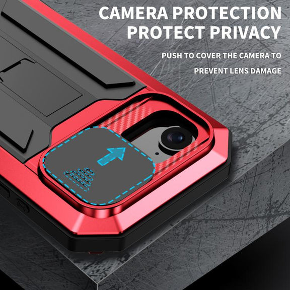 For iPhone 16e Sliding Camera IP68 Water-resistant Holder Phone Case(Red)