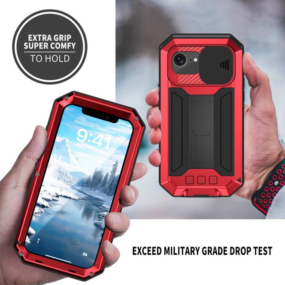 For iPhone 16e Sliding Camera IP68 Water-resistant Holder Phone Case(Red)