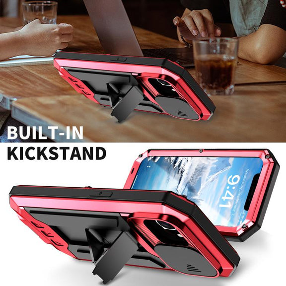 For iPhone 16e Sliding Camera IP68 Water-resistant Holder Phone Case(Red)