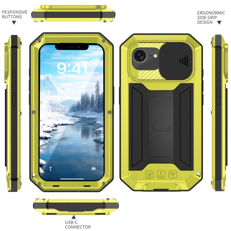 For iPhone 16e Sliding Camera IP68 Waterproof Holder Phone Case(Yellow) - iPhone 16e Cases by PMC TechLife | Online Shopping South Africa | PMC TechLife | Buy Now Pay Later Mobicred