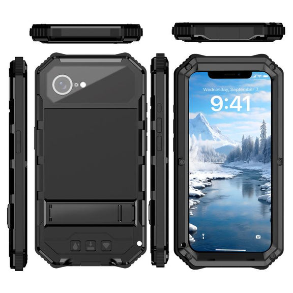 For iPhone 16e IP68 Water-resistant Dustproof Shockproof Holder Phone Case(Black)