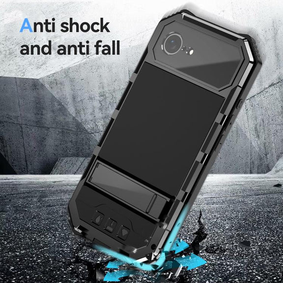For iPhone 16e IP68 Water-resistant Dustproof Shockproof Holder Phone Case(Black)
