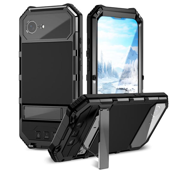 For iPhone 16e IP68 Water-resistant Dustproof Shockproof Holder Phone Case(Black)