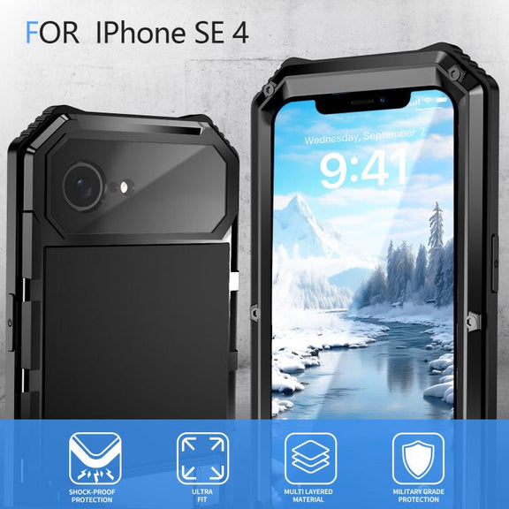 For iPhone 16e IP68 Water-resistant Dustproof Shockproof Holder Phone Case(Black)