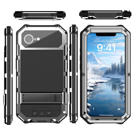 For iPhone 16e IP68 Water-resistant Dustproof Shockproof Holder Phone Case(Silver)
