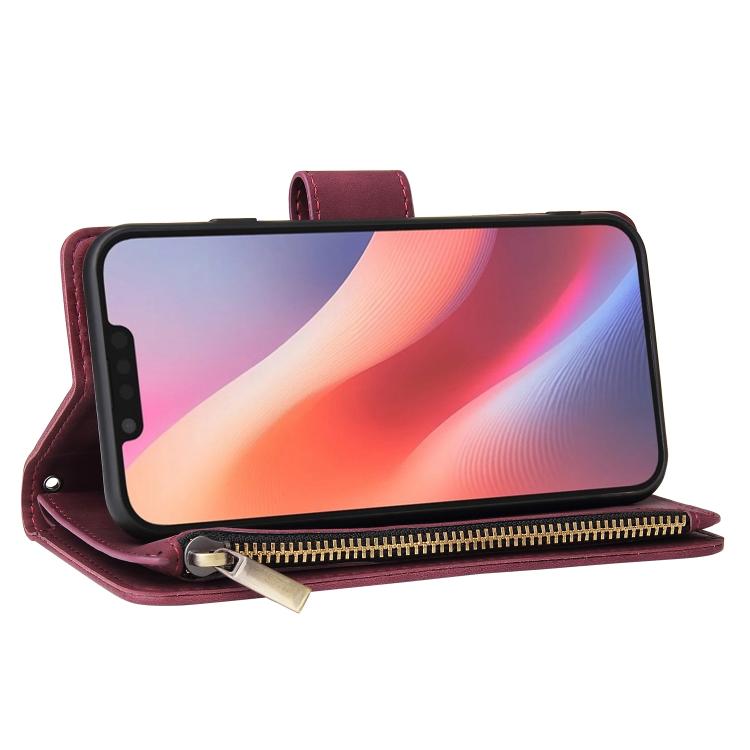 For iPhone 16e Multifunctional Multi-Card Wallet Phone Leather Case(Wine Red) - iPhone 16e Cases by PMC TechLife | Online Shopping South Africa | PMC TechLife | Buy Now Pay Later Mobicred