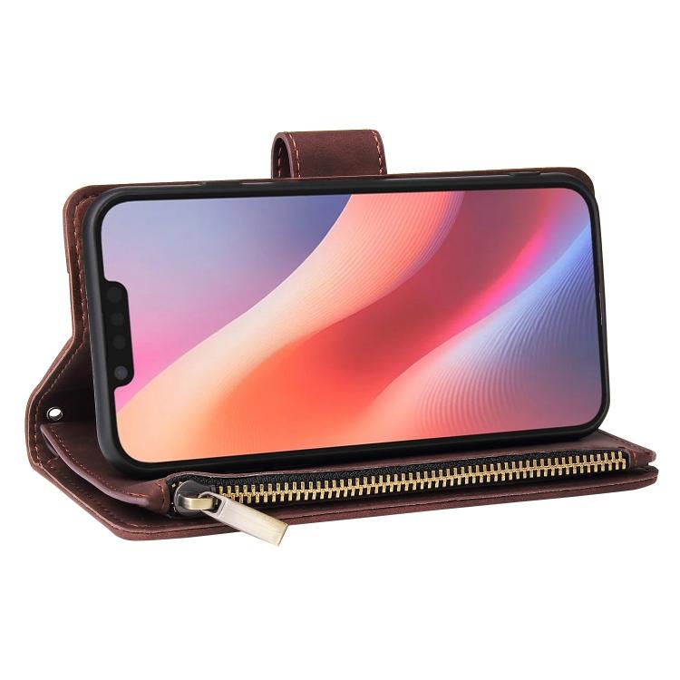 For iPhone 16e Multifunctional Multi-Card Wallet Phone Leather Case(Coffee) - iPhone 16e Cases by PMC TechLife | Online Shopping South Africa | PMC TechLife | Buy Now Pay Later Mobicred