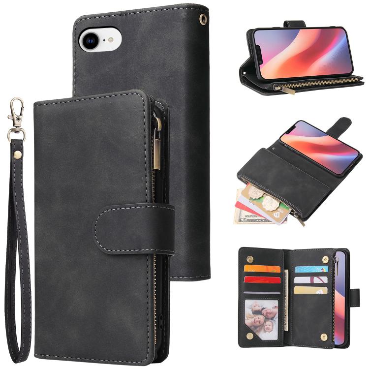 For iPhone 16e Multifunctional Multi-Card Wallet Phone Leather Case(Black) - iPhone 16e Cases by PMC TechLife | Online Shopping South Africa | PMC TechLife | Buy Now Pay Later Mobicred