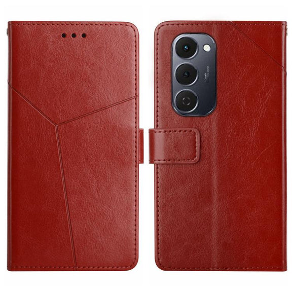 For Tecno Spark 40 Pro+ 4G Y-shaped Pattern Flip Leather Phone Case(Brown)