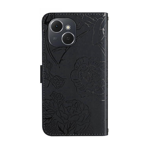 For Tecno Spark 40C Skin Feel Butterfly Embossed Flip Leather Phone Case(Black)