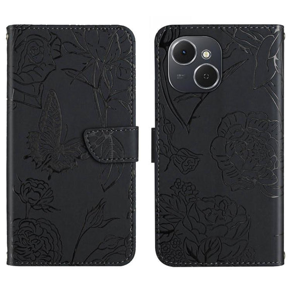 For Tecno Spark 40C Skin Feel Butterfly Embossed Flip Leather Phone Case(Black)