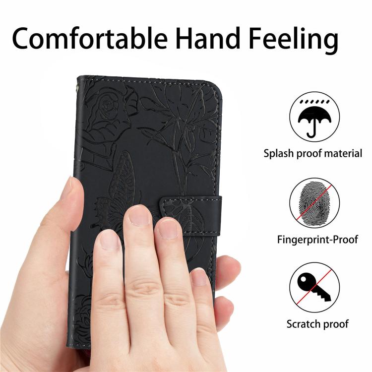 For Tecno Spark 40C Skin Feel Butterfly Embossed Flip Leather Phone Case(Black)
