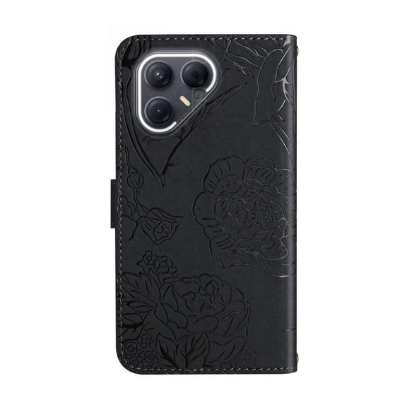 For Tecno Pova 7 5G Skin Feel Butterfly Embossed Flip Leather Phone Case(Black)