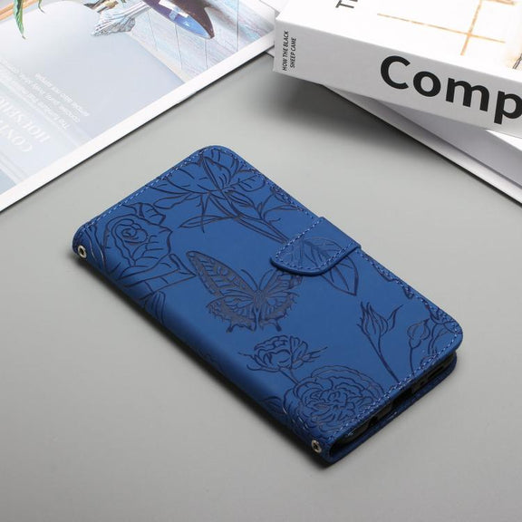For Tecno Pova 7 5G Skin Feel Butterfly Embossed Flip Leather Phone Case(Blue)
