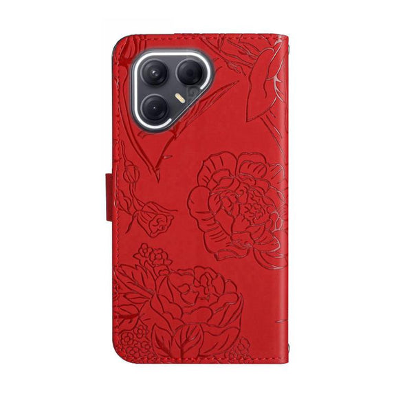 For Tecno Pova 7 5G Skin Feel Butterfly Embossed Flip Leather Phone Case(Red)