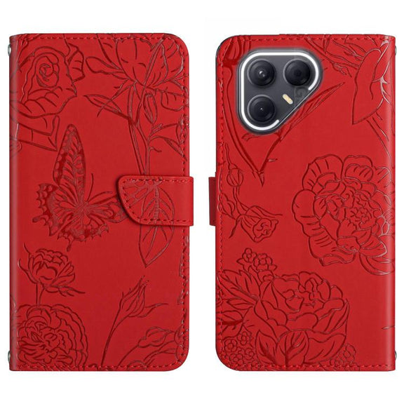 For Tecno Pova 7 5G Skin Feel Butterfly Embossed Flip Leather Phone Case(Red)