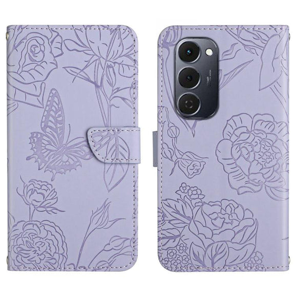 For Tecno Spark 40 Pro+ 4G Skin Feel Butterfly Embossed Flip Leather Phone Case(Purple)