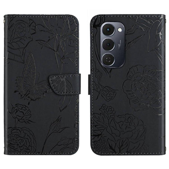 For Tecno Spark 40 Pro+ 4G Skin Feel Butterfly Embossed Flip Leather Phone Case(Black)